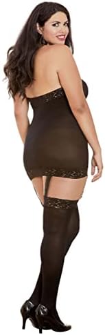 Dreamgirl Women's Plus Size Sexy Fashion Lingerie, Semi-Sheer Halter Garter Dress with Thigh High Stockings, Black, One Size