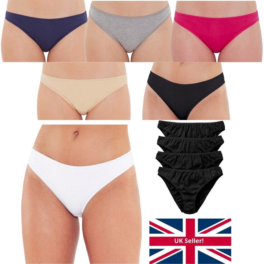 Just Essentials Women's Ladies Hi-Leg Briefs Multipack of 4 Cotton Plain Colours
