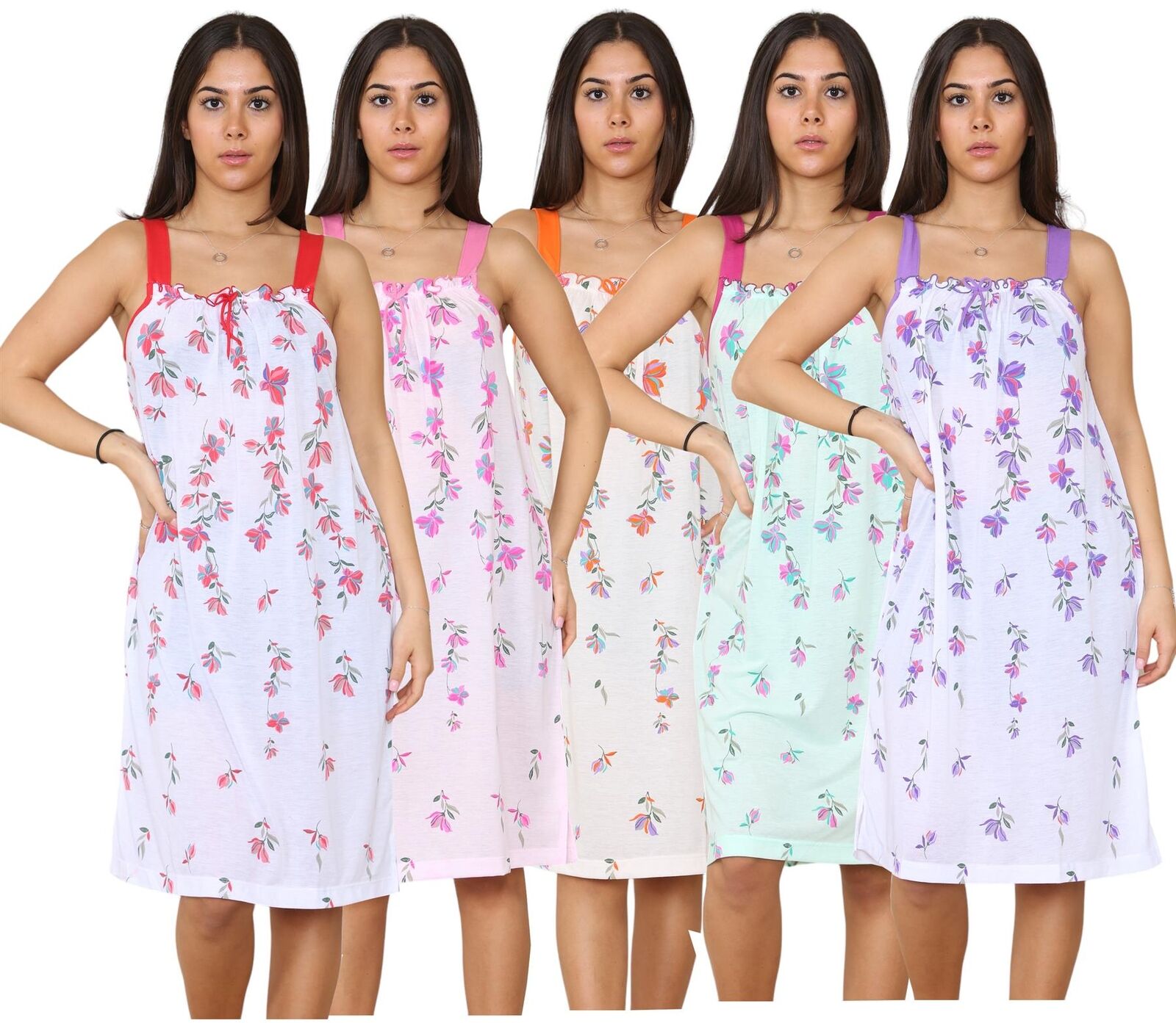 Ladies Strappy Nightdress Short Floral Cotton Sleeveless Lingerie Nightwear M3XL