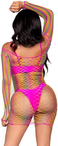 Leg Avenue Women's Ombre Rainbow Diamond Net Long Sleeve Mini Dress, O/S, Multicolor