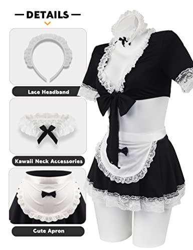 paloli Maid Outfit For Women,Maid Costume With Lace Apron,Fancy Maid Dress Cosplay Lingerie Set