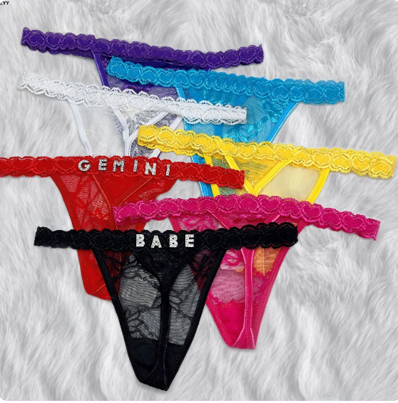 Personalized Lace Thong With Jewelry Silver Crystal Letter Name her Gift Custom