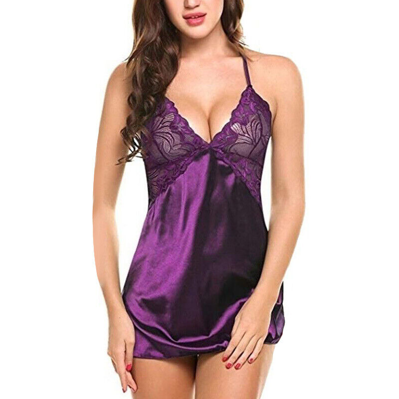 Sexy Lingerie Women Silk Lace Robe Dress Babydoll Nightdress Nightgown Sleepwear