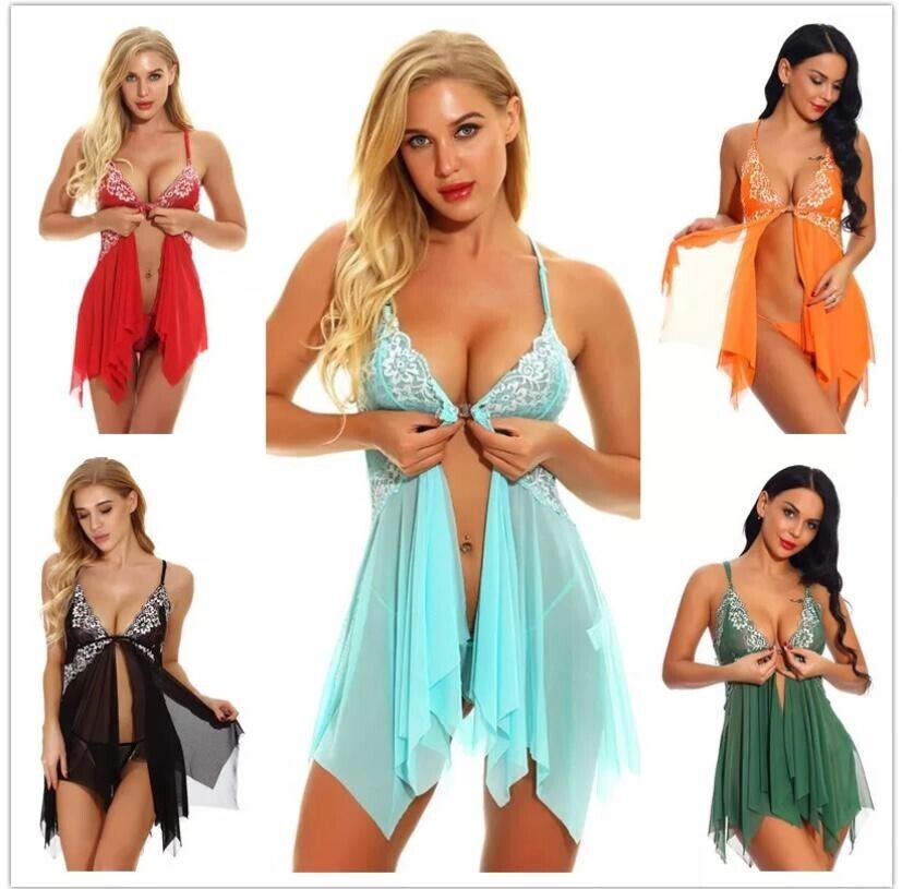 Women Mini Dress Sexy Thong Babydol Slepwear Nightwear Underwear Lingerie Set