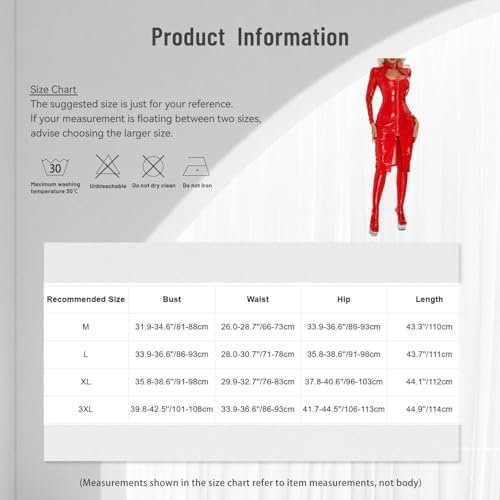 Womens PVC Leather Wet Look Bodycon Dress Zipper Front Cutout Lingerie Dress Clubwear