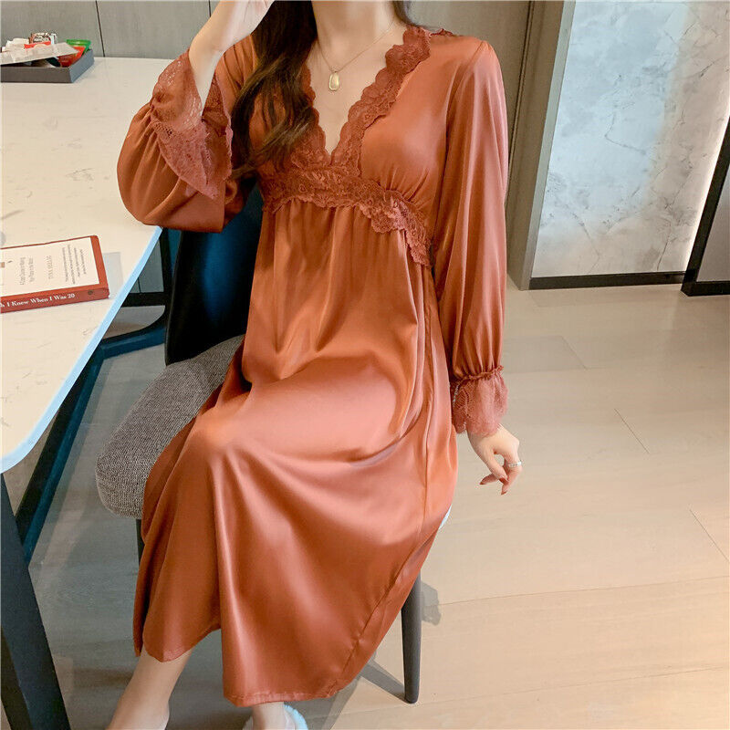 Women's Sexy Sleepwear Princess Sleeping Skirt Long Sleeve Lace Dress Nightgown